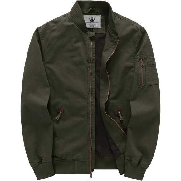 🆕 Men Green Casual Cotton Flight Bomber Jacket Lightweight Military Windbreaker - Picture 1 of 7